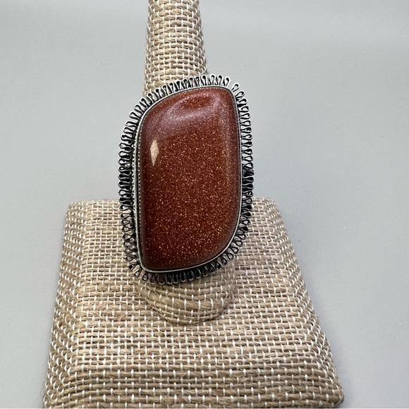 New Large Sandstone Goldstone Stone Sterling Silver Overlay Ring Size 8.75 - Picture 5 of 8